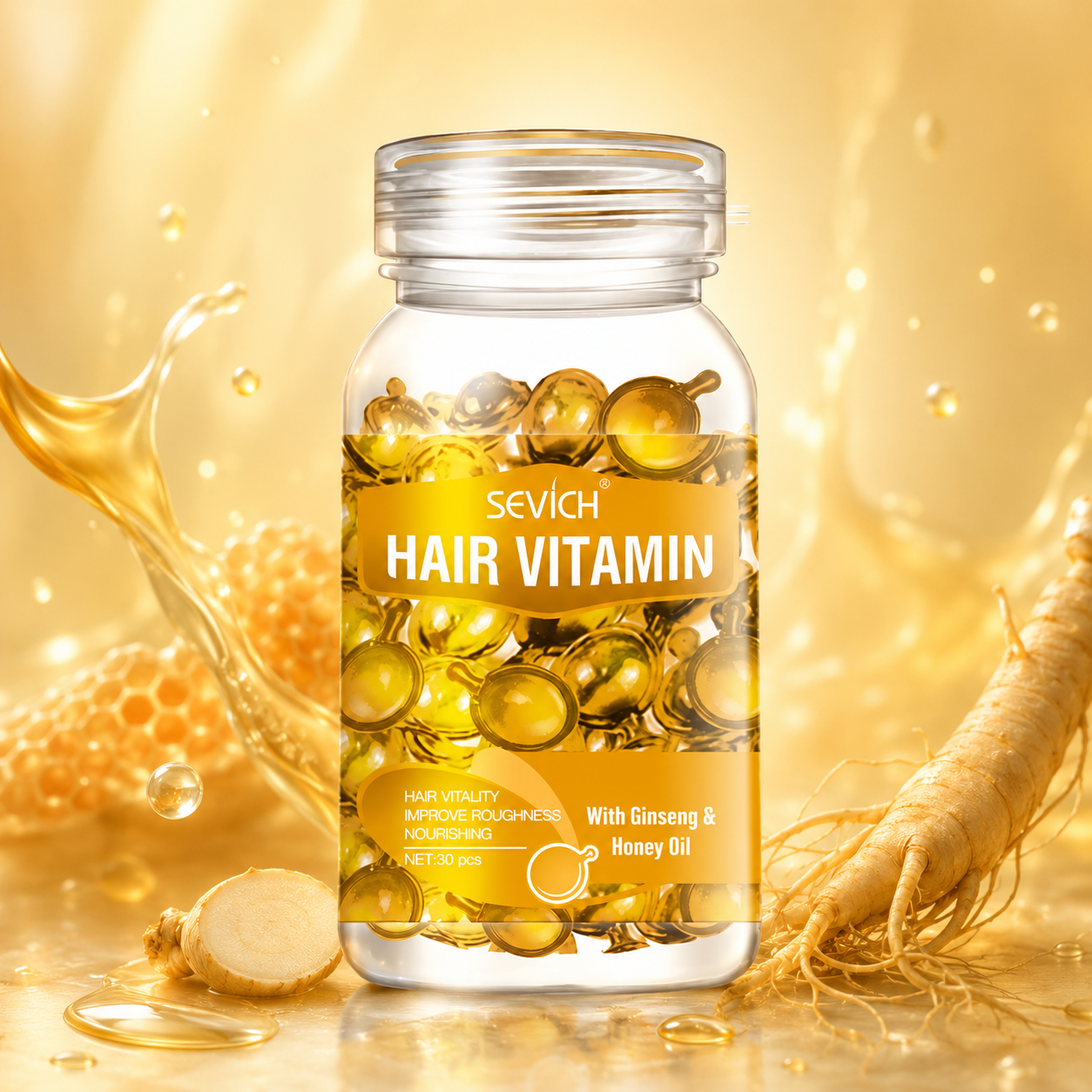 Frasco de Sérum Vitaminado con Aceites Esenciales Para el Cuidado del Cabello